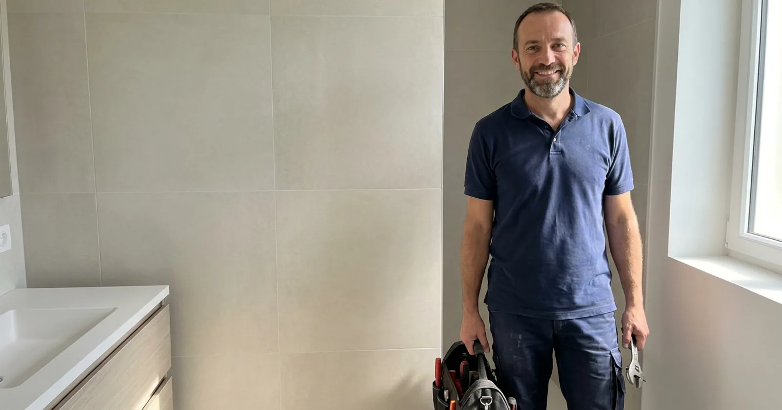 J. Calmes, plombier professionnel à Pau, dans une salle de bain